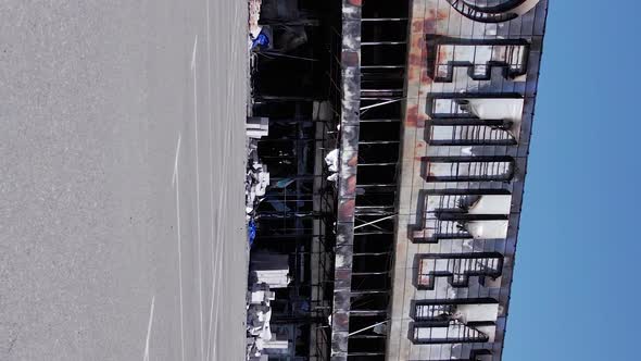 Vertical Video of a Burnt Shopping Center During the War in Bucha Ukraine alt