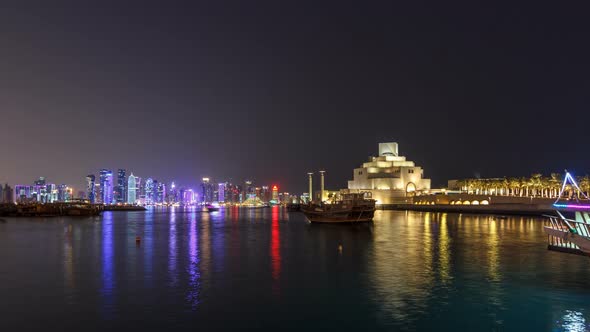 Beautiful Museum of Islamic Art Night Timelapse Hyperlapse in Doha Qatar alt