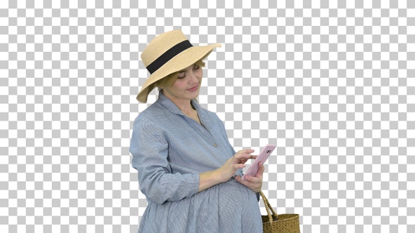Happy pregnant woman in blue dress and, Alpha Channel alt