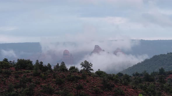 Sedona Arizona Red Rocks with Low Clouds Zoom In