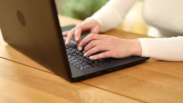 Unrecognizable Hand Woman Female Using Typing on Laptop Keyboard Working