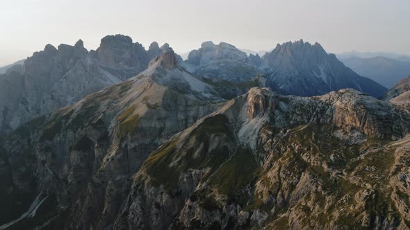 Aerial View Over Locatelli Dreizinnen Refuge at Three Peaks of Lavaredo  Tre Cime Di Lavaredo alt