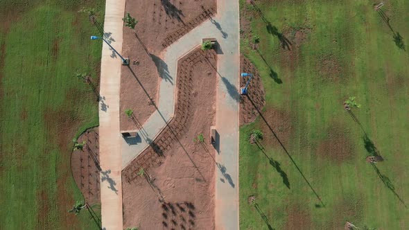 promenade at the morning, shot from above ,at southern district city in israel named by netivot alt