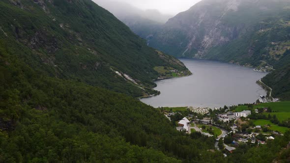 Fjord Geirangerfjord And Geiranger, Norway alt
