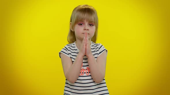 Kid Child Girl Praying Making Wish Asking with Hopeful Imploring Expression Begging Apology alt