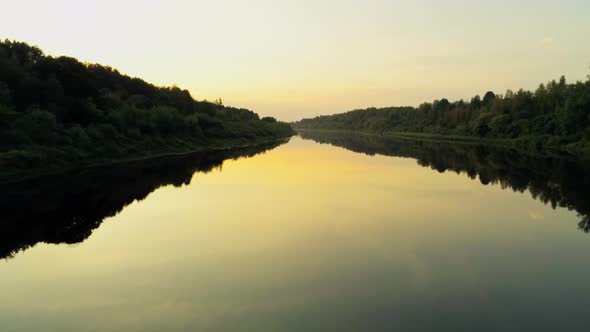 Calm Waters of Forest River with Woods Along Banks Western Dvina in Novopoltsk alt