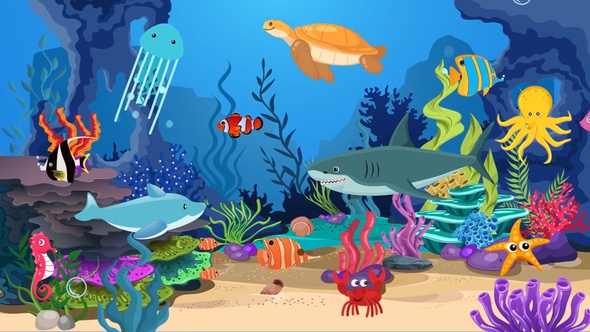 Marine life Underwater Reef - Aquatic Creatures - Cartoon Animation