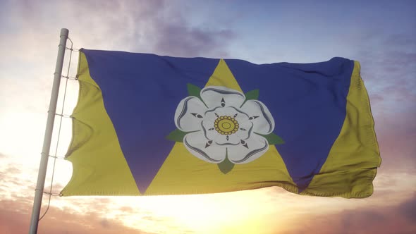 West Yorkshire Flag England Waving in the Wind Sky and Sun Background alt