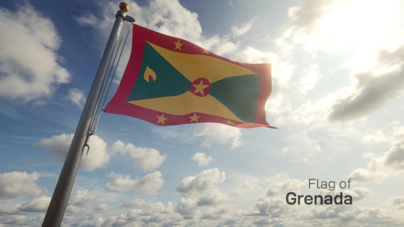 Grenada Flag on a Flagpole alt