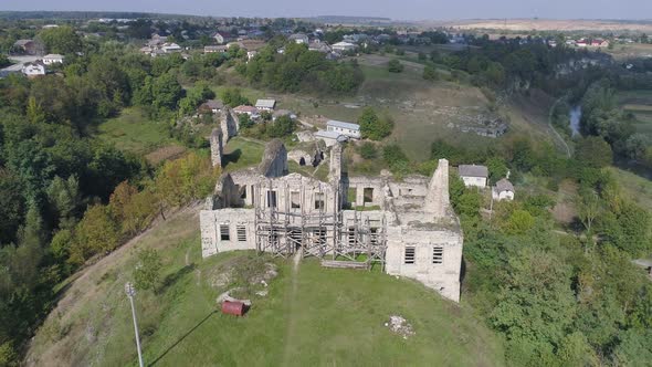 Aerial of Skala-Podilsky Castle and Skala Podilska alt