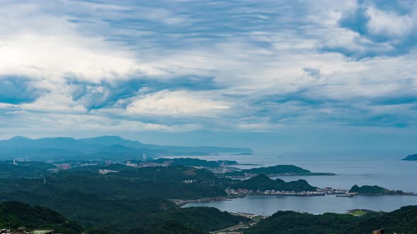time lapse of harbour to the east china sea, view from Jiufen, Taiwan