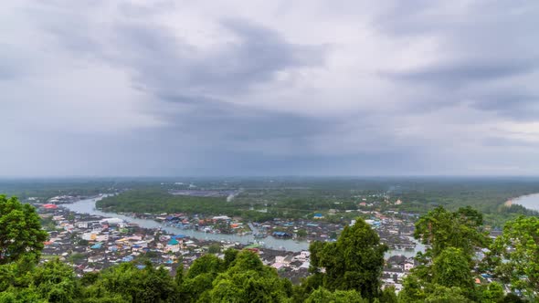 Pak Nam Chumphon town from Khao Matsee scenic viewpoint - Time Lapse