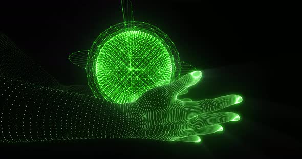 hand on Global network world map digital artificial intelligence Ai technology Data cloud 5G green alt