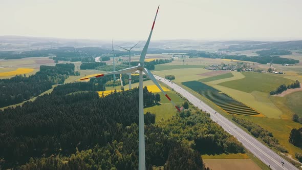 Wind Turbines or Wind Wheels Along the Highway