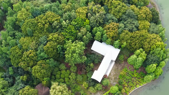 Looking down to the island in the lake. alt