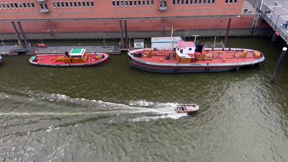 Motor Boat On The Canals Of Hamburg