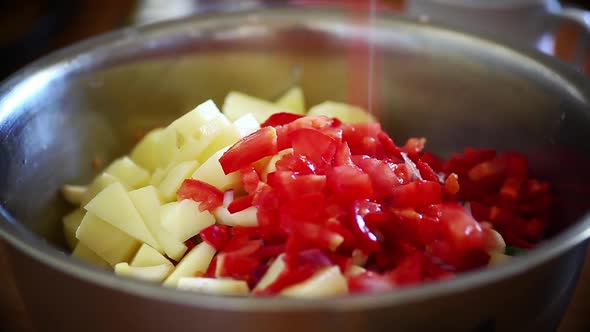 Sliced vegetables in a bowl