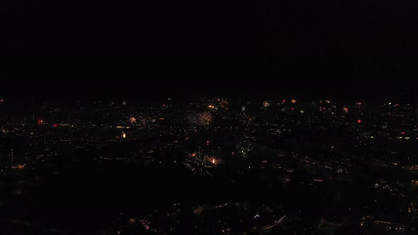 Spectacular Fireworks Display All Over Iceland On New Year's Day 2021 - aerial shot alt