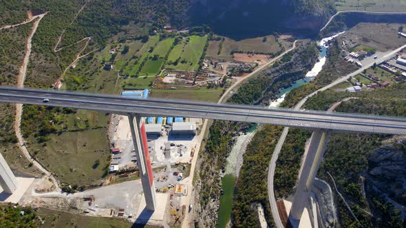 Aerial Shot of the Fully Finished Moracica Bridge in Montenegro alt