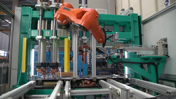 Robot Arm Work In Factory