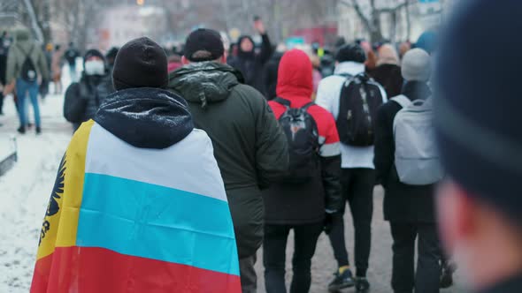 Male Activist with Russian Flag on Political Revolt