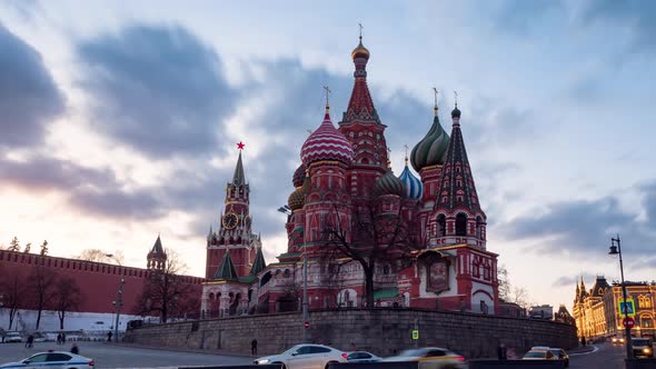 Red Square. Moscow. Evening view of Saint Basil Cathedral and Spasskaya Tower. alt