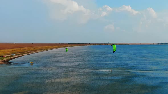 Kitesurfing on calm waters