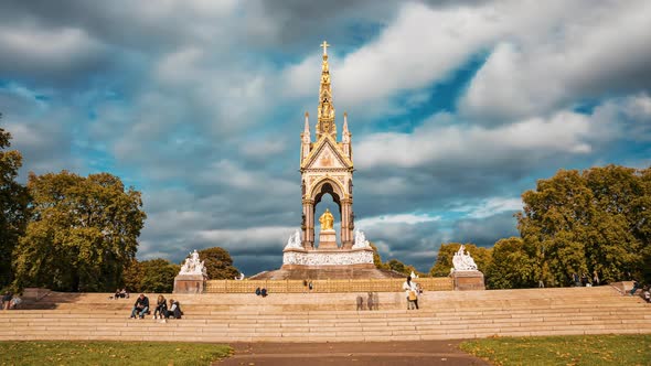Timelapse of Albert Memorial in Kensington Gardens London UK alt