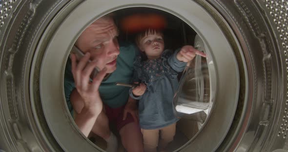 Night Repair Father Daughter Washing Machine Speaks Service Phone Breakdown alt