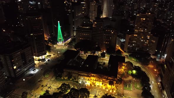 Night downtown Sao Paulo Brazil. Downtown district at night life scenery. alt