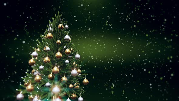 Christmas Tree With Shiny Lights And Green Background, Motion Graphics