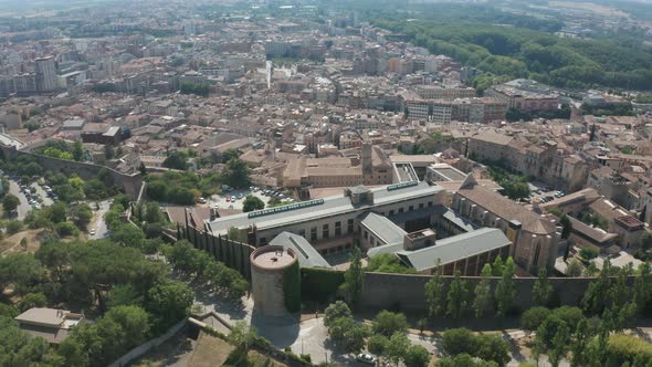 Drone Flight Over Old Girona and City Walls alt
