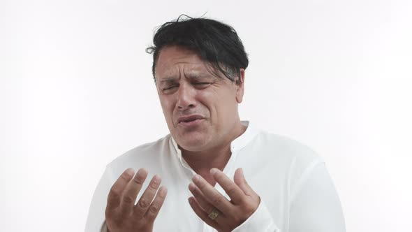 Emotional and Sad Middleaged Man Looking Distressed and Upset Complaining and Crying Over Something alt