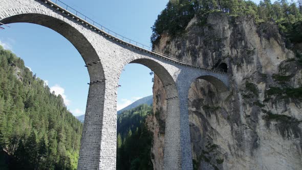 Aerial View of the Landwasser Viaduct in the Swiss Alps at Summer alt