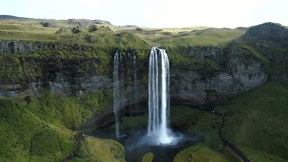 Aerial View Of Waterfall In Iceland