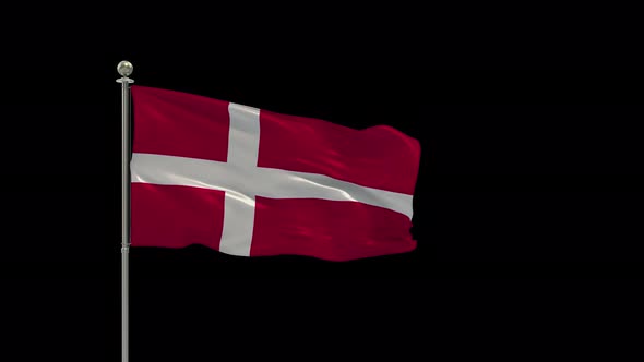 Denmark Flag Medium Shot Waving Looping Animation Include Alpha
