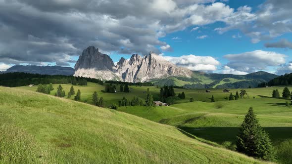 Evening on the Seiser Alm in the Dolomites mountains alt