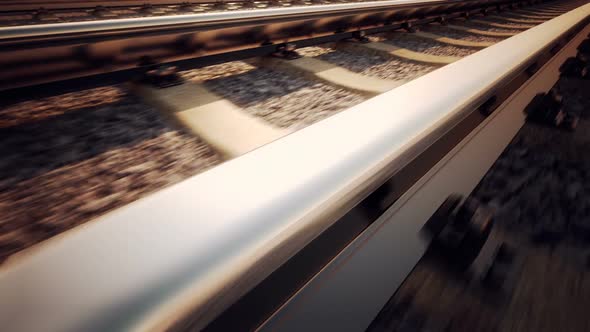 Endless animation of the locomotive bottom view on the railroad track. HD