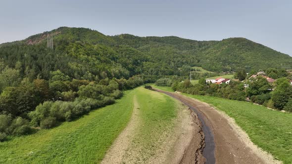 Aerial view of the dried up water reservoir Ružín in Slovakia