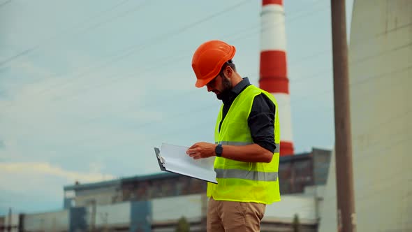 Power Engineer On Electricity Towers High Voltage Pylons. Investor On New Power Plant Structure. alt