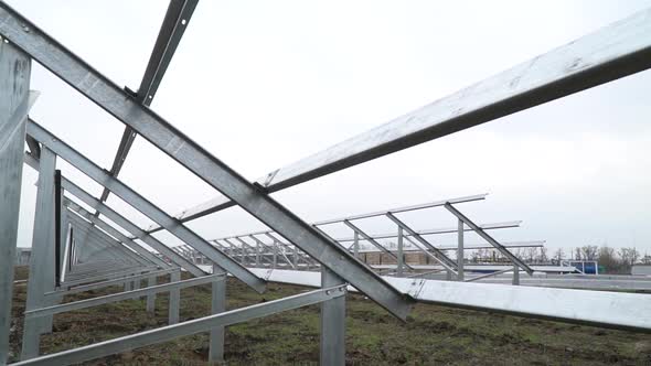 Solar Power Station Construction Site Rows of Steel Racks for Solar Panels alt