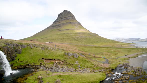 Kirkjufell Mountains and Waterfalls in Summer Season Iceland Slow Motion alt