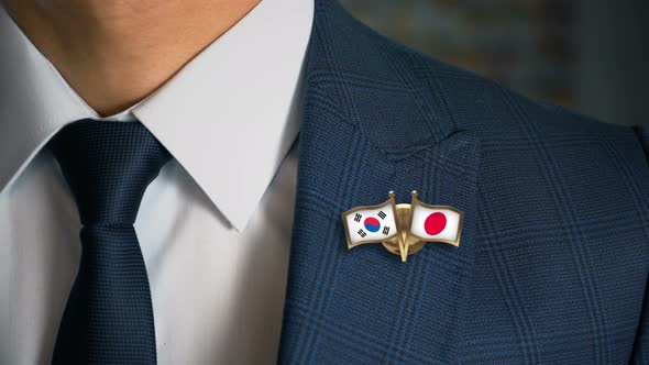 Businessman Friend Flags Pin South Korea Japan alt