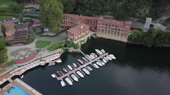 LAKE COMO, ITALY Villa Desta from the drone and the Italian Alps in background