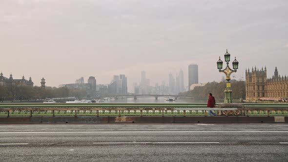 Quiet, empty and deserted roads and streets in London in Coronavirus Covid-19 lockdown at Westminste alt