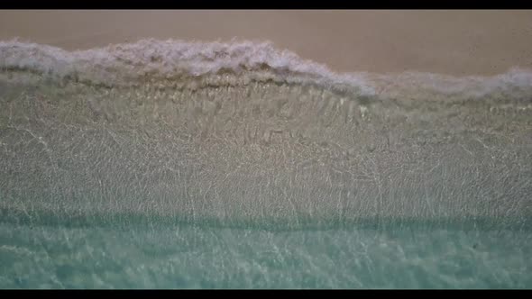 Aerial drone shot panorama of exotic sea view beach journey by blue sea and bright sandy background  alt