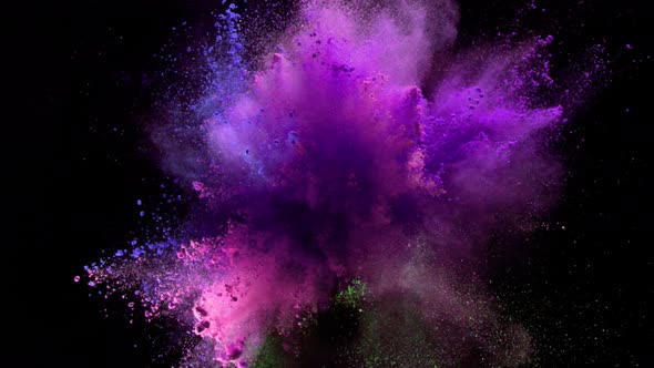 Super Slowmotion Shot of Color Powder Explosion Isolated on Black Background at 1000Fps alt