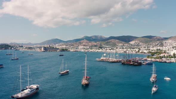 Amazing Drone Shots Sailing Boats and Yatchs at Sunny Summer Day in Bodrum Turkey alt