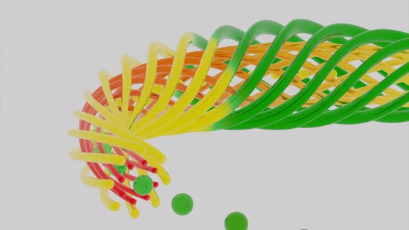 A tube of colorful stripes with flying spheres, seamless loop alt