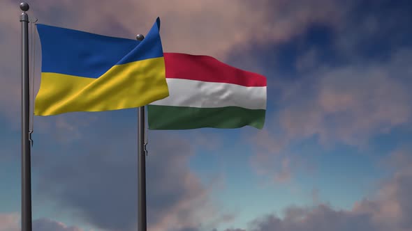 Hungary Flag Waving Along With The National Flag Of The Ukraine - 4K alt